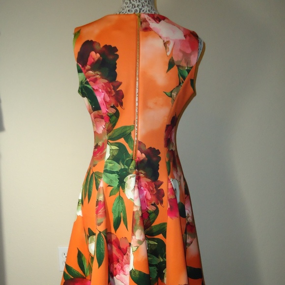Calvin Klein Women's Flowers Orange Scuba Dress RN# 54163 Size-6 - Picture 4 of 9